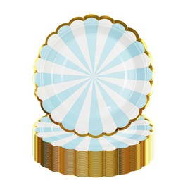 DHAIQC 50 Pcs Blue Party Paper Plates 7-Inch, Disposable Paper Plates with Gold Foil Scalloped Edge, Birthday Party Tableware for Picnic, Happy Birthday, Wedding, Party Supplies (Blue)