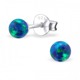 4mm Peacock Teal Synthetic Opal Ball Sterling Silver Stud Earrings