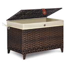 Honjourai Wicker Storage Basket with Lid,Rattan Shelf Basket with Removable Liner Bag,105L Storage Bin,Storage Trunk with Heightened Feet,Storage Container for Wardrobe,Home Organizer