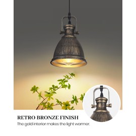COTTMIC Bronze Pendant Lights Kitchen Island 3 Pack, Vintage Pendant Light, 6.5’’ Farmhouse Kitchen Light Fixtures, Adjustable Height, Pendant Lighting for Dining Room, Living Room, Sink, Bar