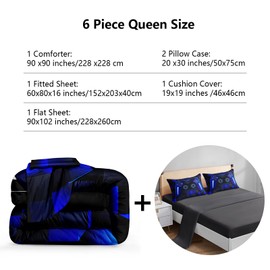 ROWADALO 6 Pieces Bed in A Bag Gamer Bedding Set for Boys Kids Adult Gaming Comforters Set,Boys Bed in A Bag Set Queen Size Comforter with Fitted Shee Flat Sheet Pillowcase pillowsham,DJT-FX552-Queen