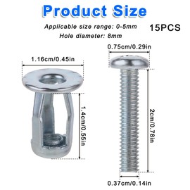 Molain 15 Pack Hollow Metal Cavity Fixing Hollow Door Anchor, M4 Nuts for 0-5mm Door Extra Short Hollow Wall Anchors Aluminium cladding Sheet Steel, Iron Sheet