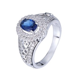 Ring For Women ，Fashion style diamond studded rings with hollow patterns, jewelry accessories (Platinum Blue, 8)