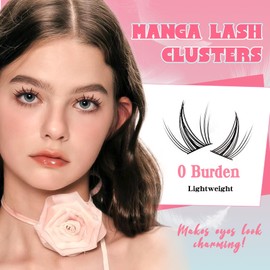 Fyonas Manga Lash Clusters Wispy Eyelash Clusters Natural Look 10-13mm Cluster Eyelash Extensions 80Pcs Left & Right Individual Lashes C Curl with Thin Band Anime Style (First Love)