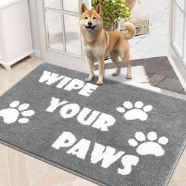 Vaukki Indoor Doormat Entryway Door Mat, Non Slip Absorbent Mud Trapper Mats, Low-Profile Inside Floor Mats, Soft Washable Small Mats Door Carpet for Entryway（Grey and White, 24''x36''）