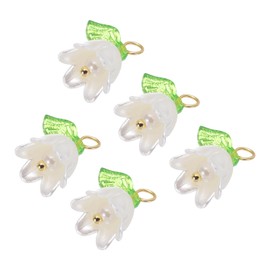 MECCANIXITY 5PCS 13x14mm Acrylic Flower Charm Lily of the Valley Jewelry for Necklaces, Bracelets, Earrings Crafts Making White