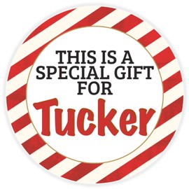 This is a Gift for Tucker - Circle Sticker Decal 3 Inch - Candy Cane Merry Christmas Gift Tag Present Tree Holiday Custom Name Santa Claus