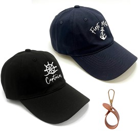 Captain and First Mate - Juego de 2 gorras de béisbol marinero para hombres y mujeres, señor y señora, esposo y esposa (negro y azul marino)