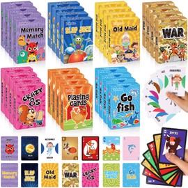 Zubebe 28 Pack Kids Card Games Bulk 7 in 1 Classic Playing Card Game Set for Kids Includes Go Fish, Old Maid, War, Crazy Eights, Memory Match, Slap Jack, Animal Playing Toy for Party Favors