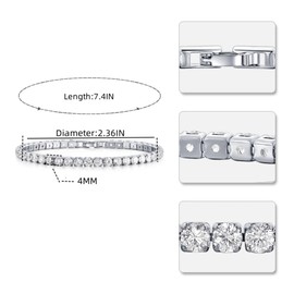 LIZEBOY Diamond Tennis Bracelets For Women,Gold Or Sterling Silver Plated Zirconia Men And Women Tennis Bracelet 7.4 In(Silver)