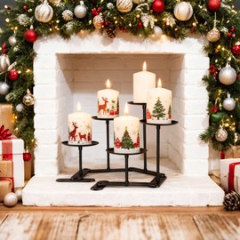 Adjustable Candelabra Candle Holder: 5 Candle Iron Candelabra Fireplace Candle Holder for Pillar Candles, Black