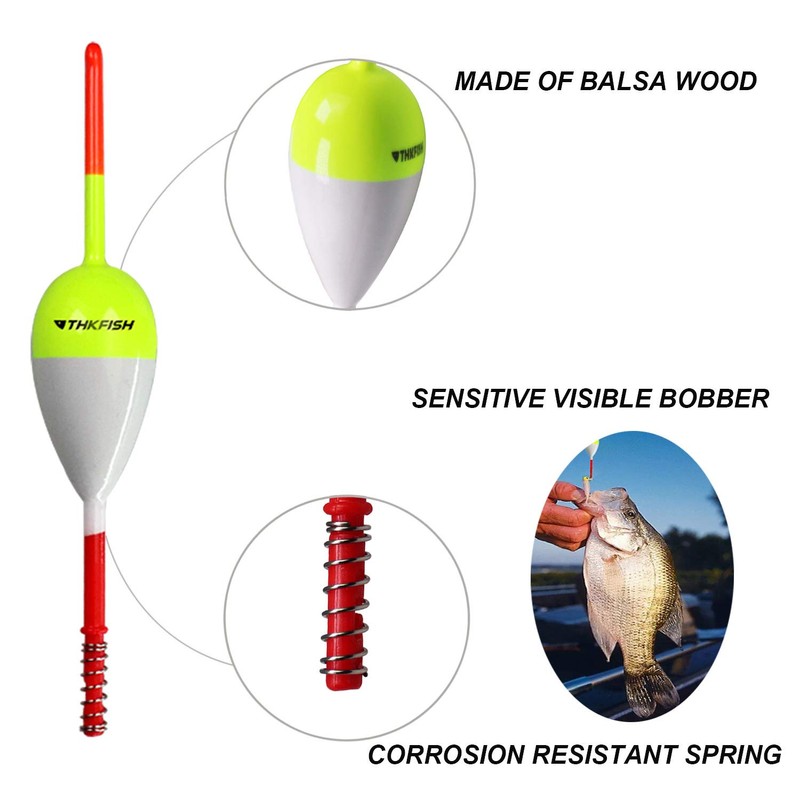 THKFISH Fishing Floats and Bobbers Balsa Wood Floats Spring Bobbers