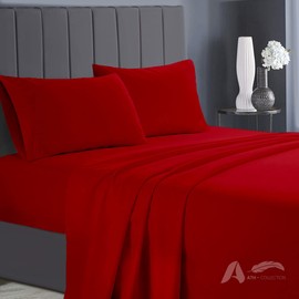 AATH COLLECTION Egyptian Cotton Flat Sheets, 200 Thread Count Single, Double, King, Super King Flat Bed Sheets, Soft & Fade Resistant (Single, Red)