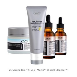 VGO Skincare Kit - Vitamin C Serum, 92% Snail Mucin Moisturizer, Double-Tube Deep Cleansing Foam, and Hydrating Repair Set - Specification: VC Facial Serum 30ml*2+Snail Mucin+Facial Cleanser