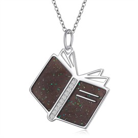 Alphm 925 Sterling Silver Book Necklace Reading Book Lover Pendant Women Literary Jewelry Present for Librarians Bookworm