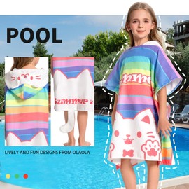 OLAOLA Kinder Strandtuch mit Kapuze, Weiches Saugfähiges Kapuzenbadetuch für Jungen Mädchen, Kleinkind Pool Badetuch mit Kapuze für 3-12 Jahre (Katze)