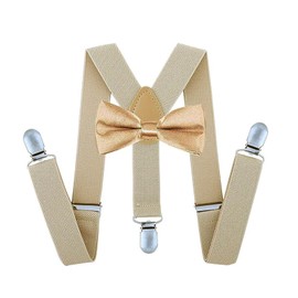 traderplus Men Elastic Suspenders and Bow Ties Set for Wedding, Formal Events (Champagne)