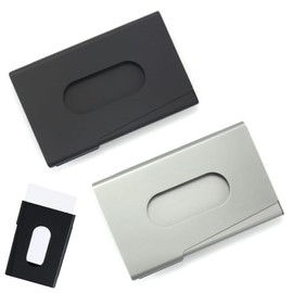 EORPAVU Business Card Case 2 Pieces Business Card Holder Business Card Storage Business Card Holder Ultra Thin Business Card Holder for Men and Women (Silver-Black)