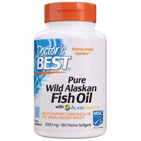Doctor's Best Pure Wild Alaskan Fish Oil with AlaskOmega, Heart, Brain, Mental Wellbeing, Eyes, Non-GMO, Gluten Free, 180 Marine Softgels