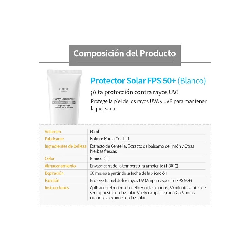 Protector Solar Atomy tono blanco Sunscreen