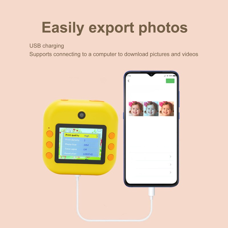 Instant Print Camera 2.4inch IPS Screen 48MP 1080P Video 8x