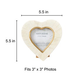 Matr Boomie Hand Carved Bone Tile Picture Photo Frame (Ivory Color with Brass Accents), Wall, Desk Display, Wedding, Bridal Gift for Her (Ivory Color with Brass Accents, 3X3 Heart Frame)