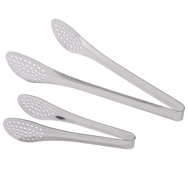Stainless Steel Perforated Tongs, 2-piece Set, Silver, Extra Large, 10.8