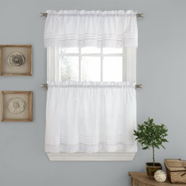 LORRAINE HOME FASHIONS Pleated Crochet Window Tailored Valance, 56" x 12", White