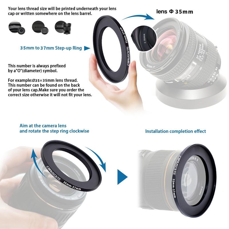 35 mm to 37 mm Filter Ring Adapter, Compatible with