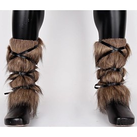 Satisyo Viking Costume for Adults Furry Leg Warmers Wrap Faux Fur Medieval Fuzzy Leg Gaiters Boot Covers Warrior Shin Guards Cosplay Accessory