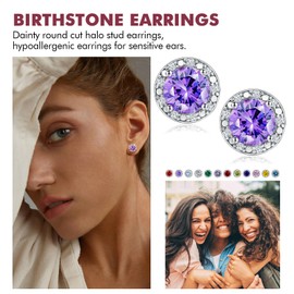 DAYBYDAY Amethyst Earrings Purple Stud Earrings February Birthstone Earrings 925 Sterling Silver Round Cut Amethyst Stud Earrings for Women