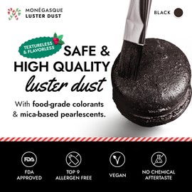 MONÉGASQUE Black Luster Dust Edible Glitter for Cakes 15g – Premium Black Edible Glitter for Drinks - Vegan Black Food Colouring for Black Icing - Black Glitter Christmas Sprinkles for Baking
