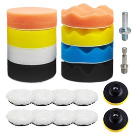 FINEASY 20 Stück Polierschwamm Auto Set, Polieraufsatz Akkuschrauber, 80mm Polierschwämme Pads Set mit Wolle Polierpads und Bohrer Adapter, Polierpad für Poliermaschine, Wachsen und Polieren
