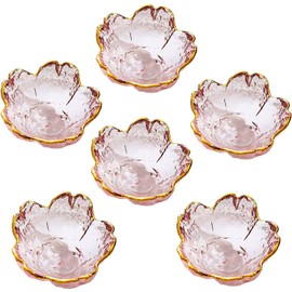 husippend Seasoning bowls with gold rim,6 pcs Pink Cherry Flower Crystal Glass Appetizer Plates dipping bowls ice cream Sushi,pink glass plates mini for charcuterie board (Phnom Penh)