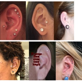 Candyfancy 16g 6mm 2/3/4mm Cubic Zirconia Gem Ear Cartilage Tragus Helix Studs Earrings Lip Labret Piercing