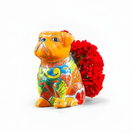 Evergreen Garden Talavera Mexican Pottery Ceramic Talavera Animal Shape Planter | Flower Pot Plant Succulent | Indoor Outdoor (Dog)