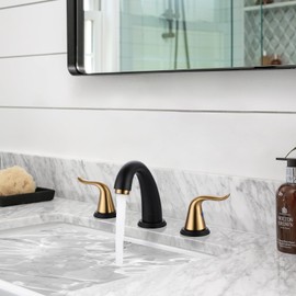 WOWOW Black and Gold Widespread Bathroom Faucet Bathroom Sink Faucet 3 Hole Vanity Faucet 2 Handle Basin Faucet 8 Inch Mixer Tap with Pop Up Drain and Supply Hose