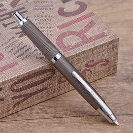 Jinhao 10 Series Press Fountain Pen Brushed Matt Gray Retractable Fine Nib with Ink Converter and Metal Pen Box Set (Silver Clip Version)