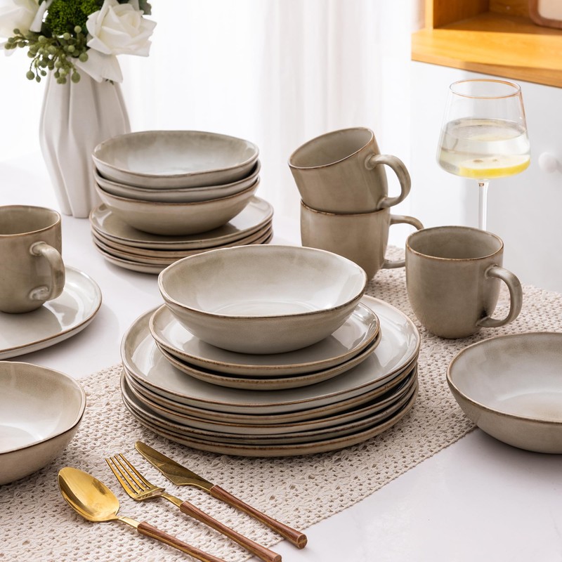 AmorArc Ceramic Dinnerware Sets,Handmade Reactive Glaze Stonewre Plates and Bowls