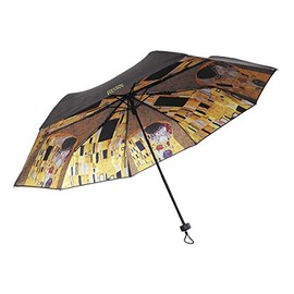 Fridolin Umbrella, black, inside print: Gustav Klimt - Der Kuss, multicoloured