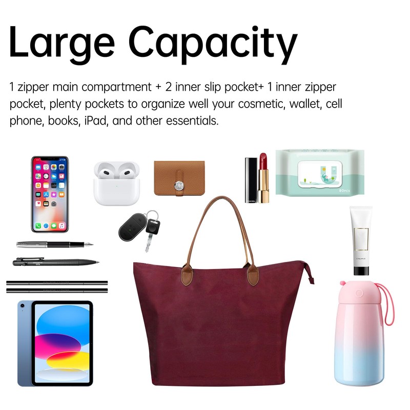 Large Tote Bag for Women - Lightweight Foldable Shoulder Bag