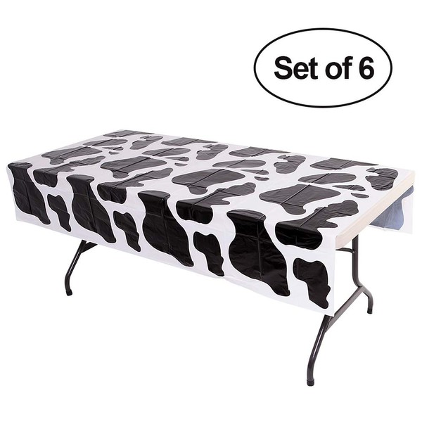 Bedwina Cow Print Tablecloth (6 Pack) 54" x 72" Tablecloths for Farm Animal Themed Party, Birthday Party, Picnic Table Covers