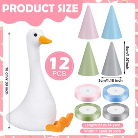 Blueweenly 12 Sets One Silly Goose Birthday Decor Girl Boy 1st Adopt a Goose Party Favor Gift 7.1 Inch Plush Stuffed Animal with Mini Party Hats and Ribbons(Cute,Colorful)