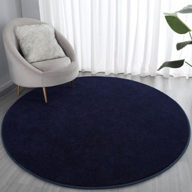 Lascpt Round Rug for Bedroom 6x6, Navy Blue Circle Rug for Living Room Super Soft Thicken Memory Foam Circular Rug, Non-Slip Indoor Area Rug for Modern Home Decor, Round Carpet for Nursery Kid's Room