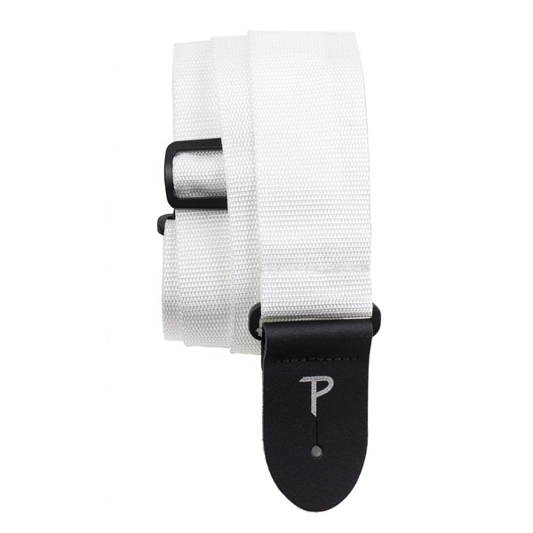 Perri's Leathers Ltd- Guitar Strap-Nylon- White- Leather Ends-Adjustable- For Acoustic/Electric/Bass