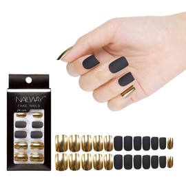 Nailway Press-On Nails, 24 Pieces, Matte Black and Metallic Gold