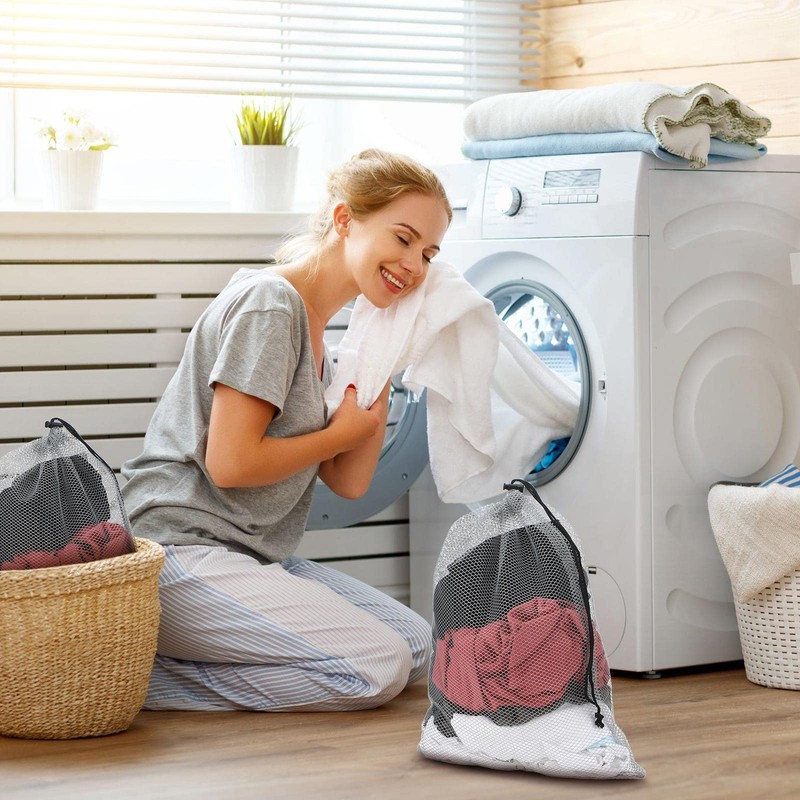 24 Pcs Mesh Bags Drawstring Mesh Laundry Bag Stuff Sack