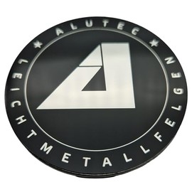 1 x Alutec Hub Cap 61 mm Black Gloss (N62) Logo Silver – Original Wheel Centre Cap/Hub Cap