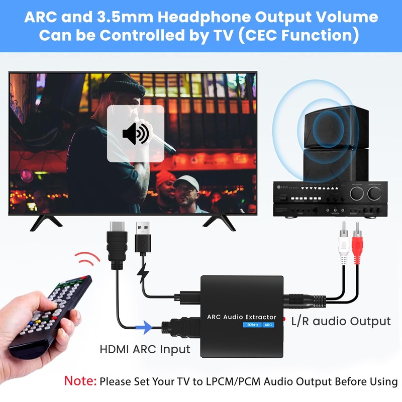 HDMI ARC Audio Extractor 192 KHz ARC Audio Adapter with