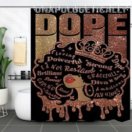 Black Woman Shower Curtain African American Fashion Afro Black Girl Shower Curtains Pink Rose Inspirational Motivational Quotes Polyester Fabric Bathroom Decor 12 Hooks 72Wx72H Gold Sunshine